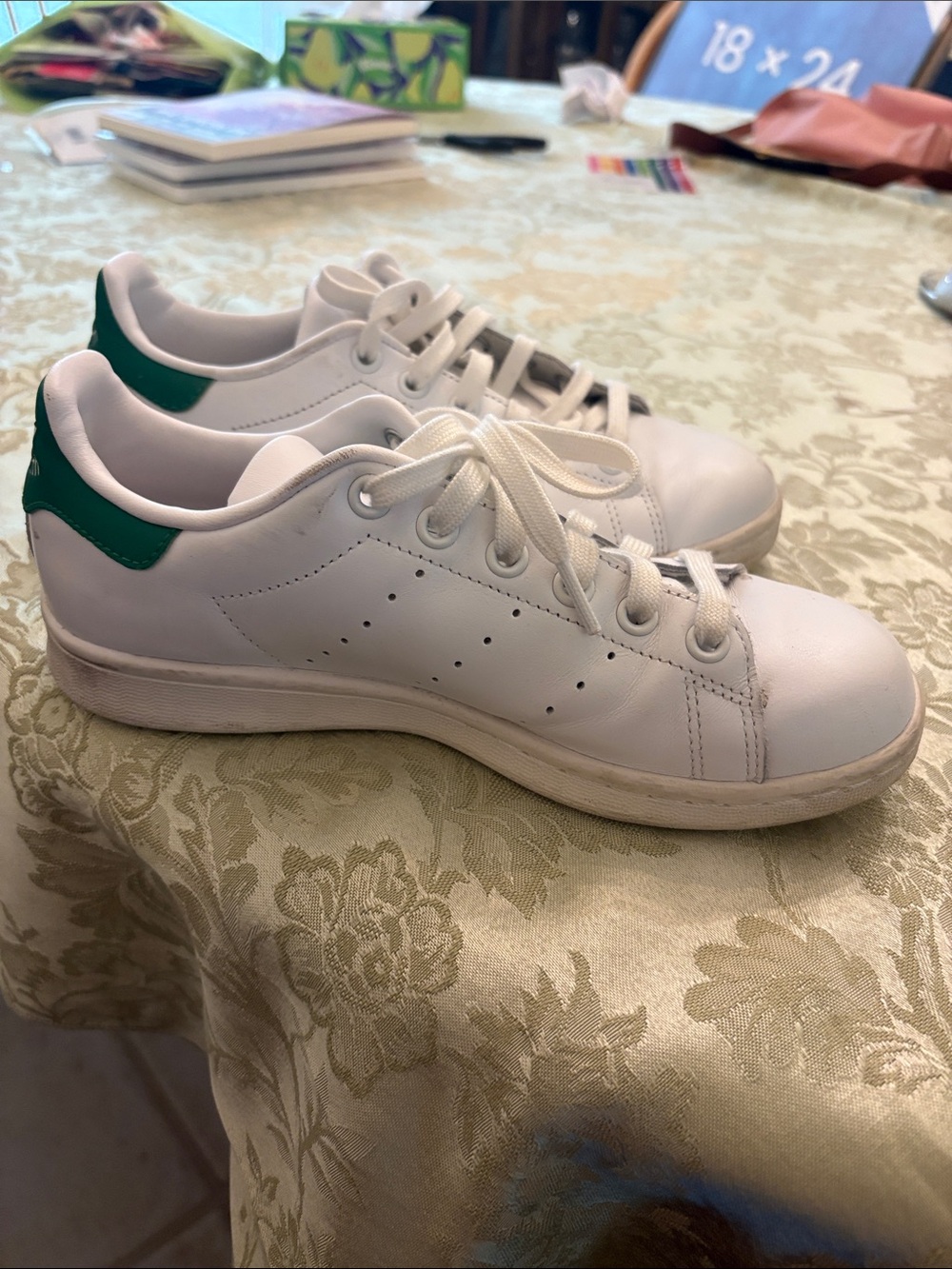 adidas Stan Smith White Sneakers with Green Heel Tab
